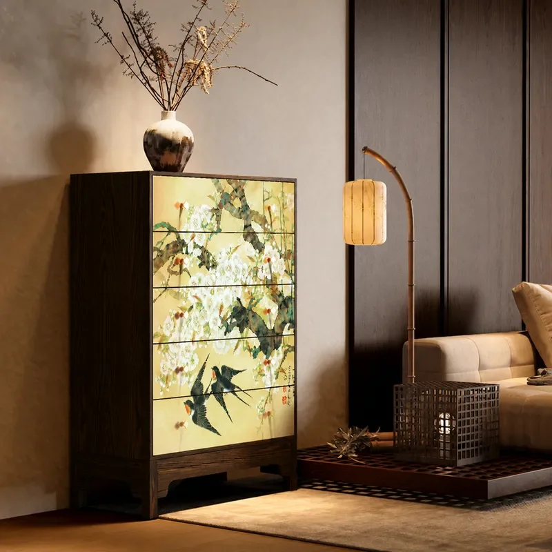 New Chinese Style Solid Wood Side Cabinet Retro Light Luxury Bedroom Nightstand Living Room Dining Storage Locker Porch