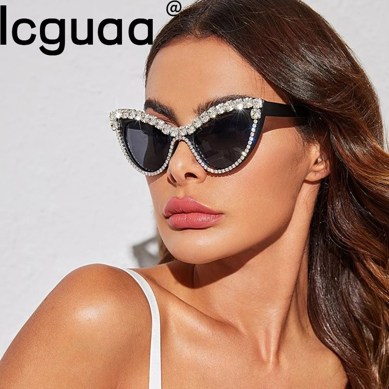 Cat Eyes Red White Diamond Women's Sunglasses Luxury Brand Designer Crystal Sunglasses For Ladies Lentes De Sol Hombre