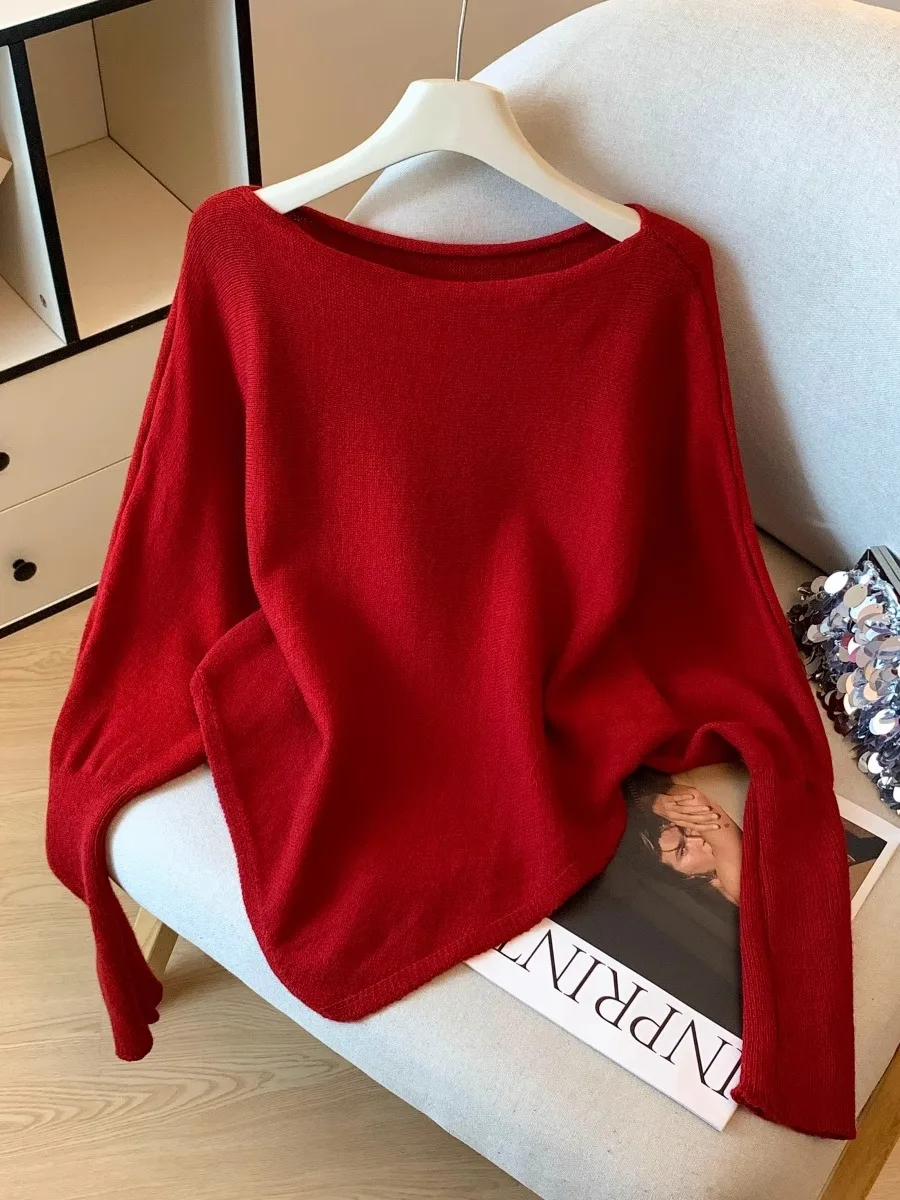 الكورية Sle Batwing Sve سترة المرأة فضفاضة عادية الخريف الشتاء التخسيس سترة الحلو Sle لون نقي طويل Sve سترة #2