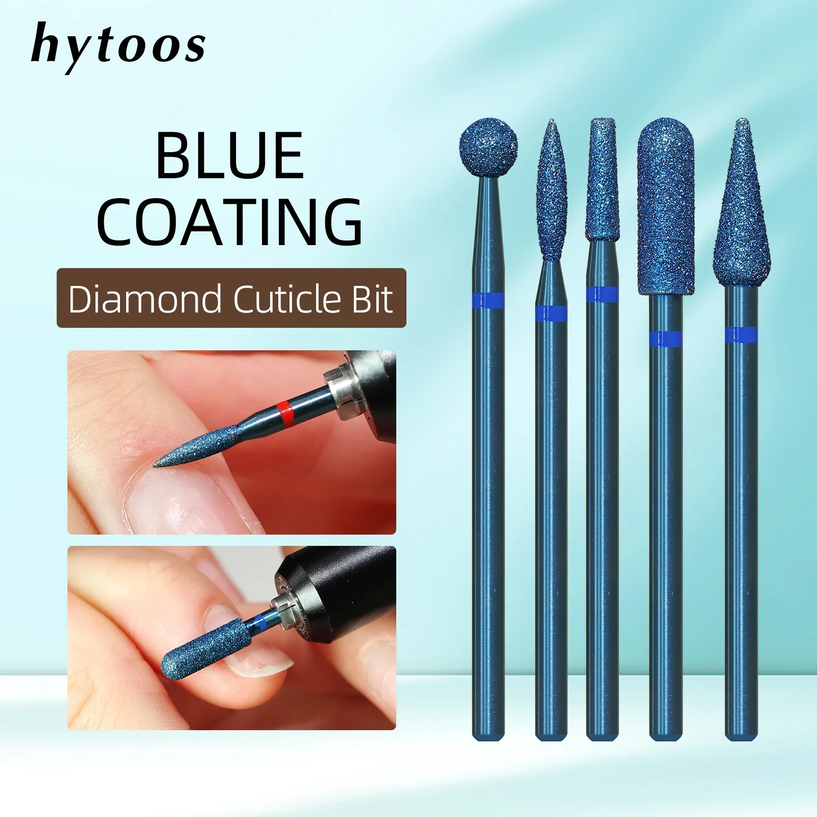 HYTOOS Diamond Nail Drill Bits Blue Coating Multi Shape Cuticle Cleaner for Dead Skin Removal Nail Prep Electric E File Manicure