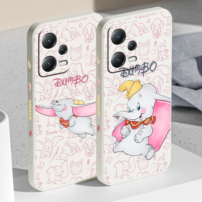 Disney Dumbo Cartoon Cute Liquid Left Rope For Xiaomi Redmi Note 13 12 12S 12R 11 11T 11S 10 10S Pro Plus 5G TPU Phone Case