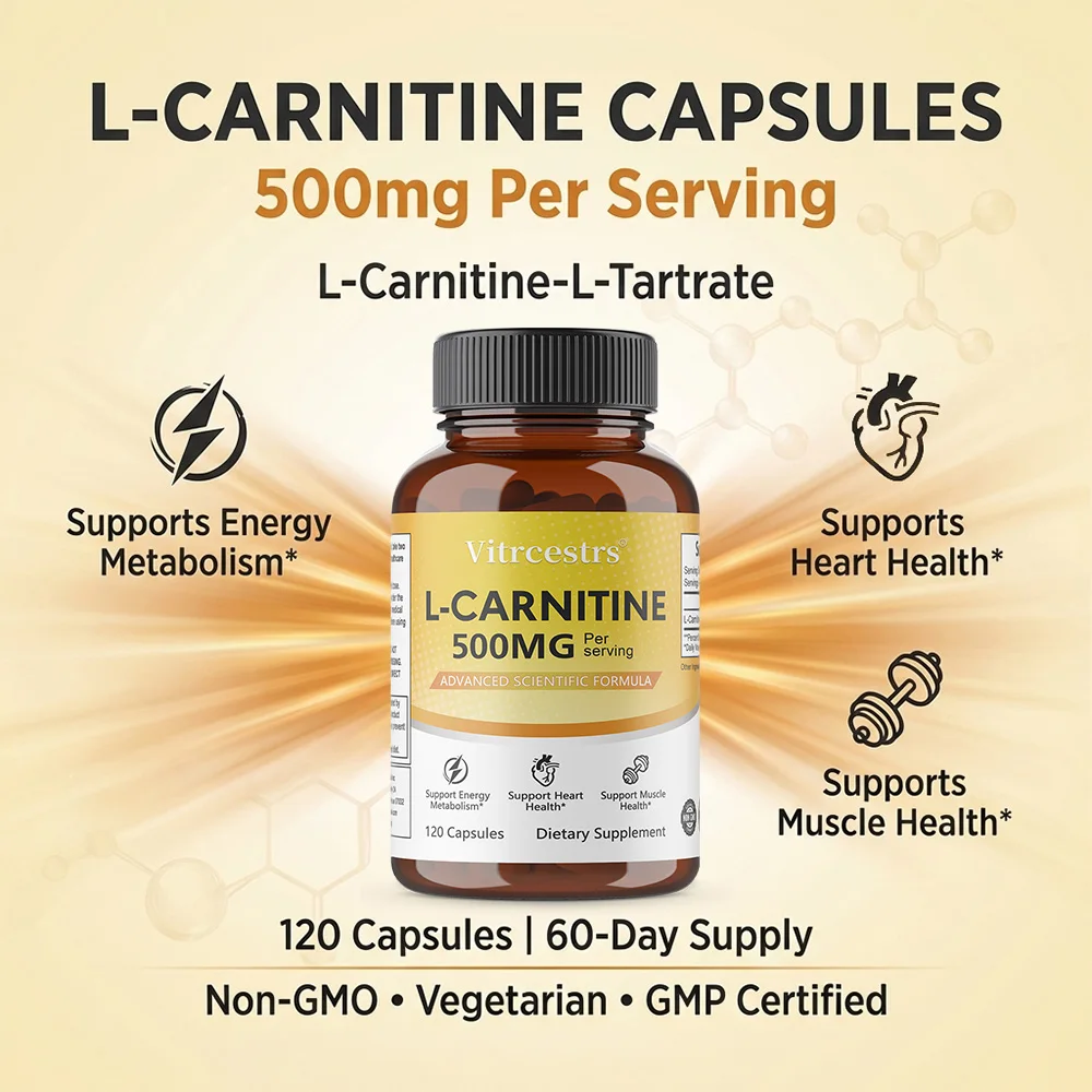 L-Carnitine Capsules, Cellular Energy Support, Metabolic & Sports Nutrition Supplement, Support Mental Focus & Physical Vitality
