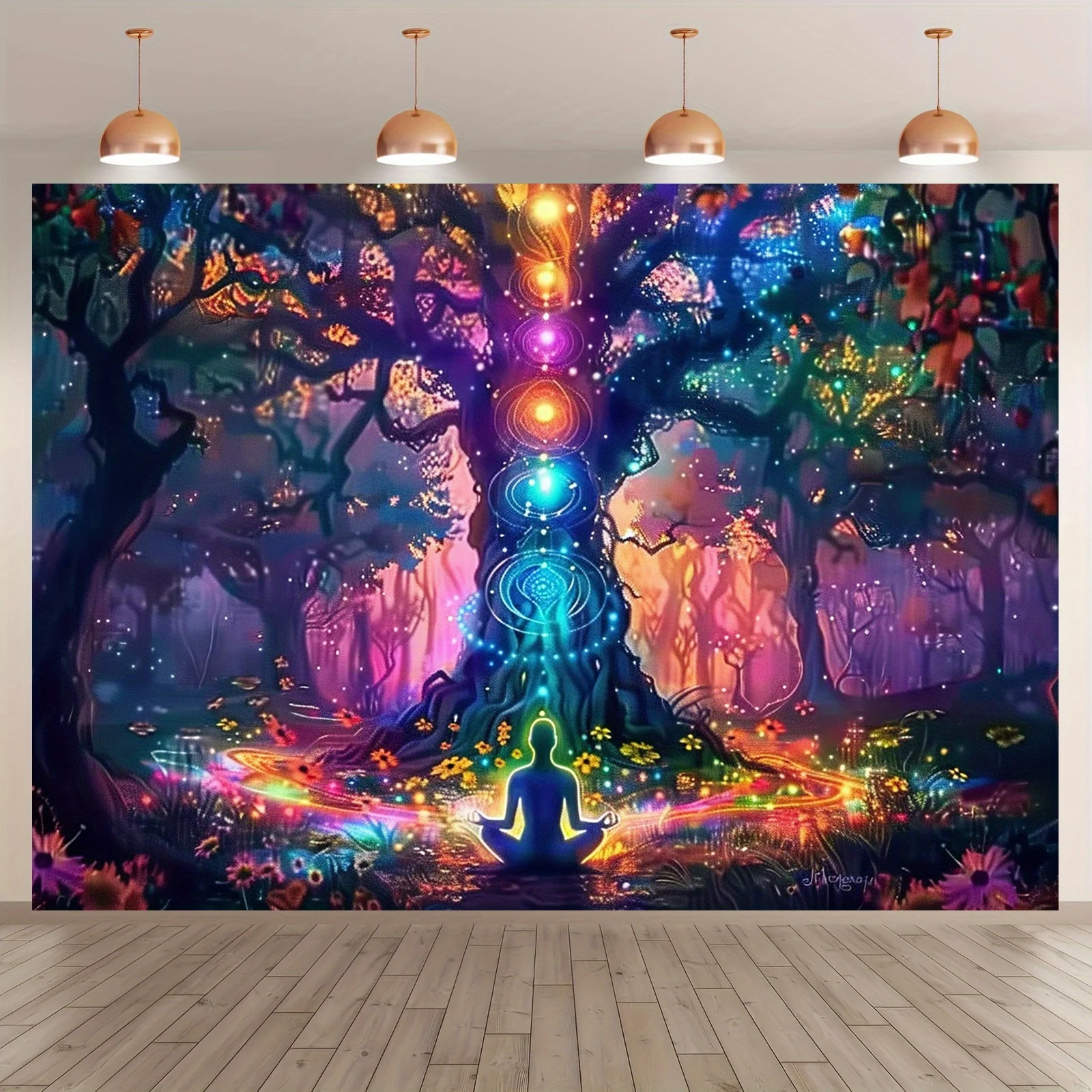 Spiritual Tree of Life Chakra Meditation Tapestry Mystical Forest Energy Healing Yoga Studio Zen Garden Wall Hanging Decor Piece