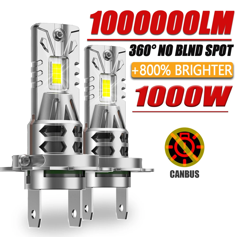 

H7 LED Auto Headlights H4 Bi LED Hi/Lo Beam Bulbs CANBUS 6000K 1000W Super Bright Wireless Turbo Fan Car Fog Lamp Plug&Play 12V