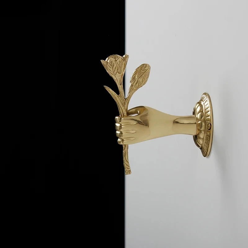 Holding Rose Copper Curtain Hooks Golden Brass Wall Hook Holder Coat Hook Towel Rack Curtain Tieback Home Room Accessories