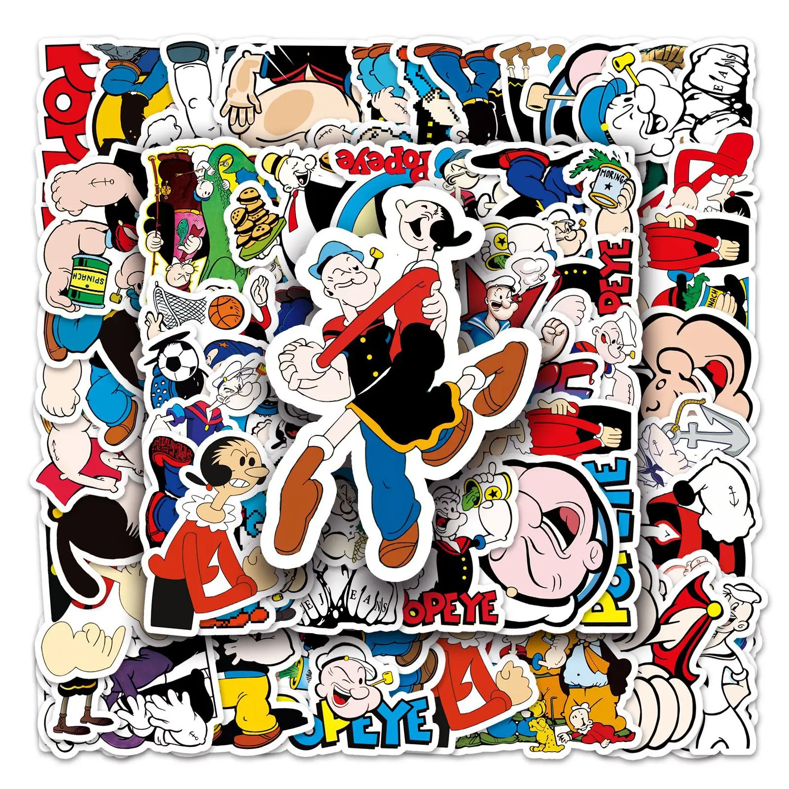 50 pegatinas de Popeye el marinero para portátiles, teléfonos, monopatines, equipaje, surtido de diseños divertidos para regalos, recuerdos de fiesta.