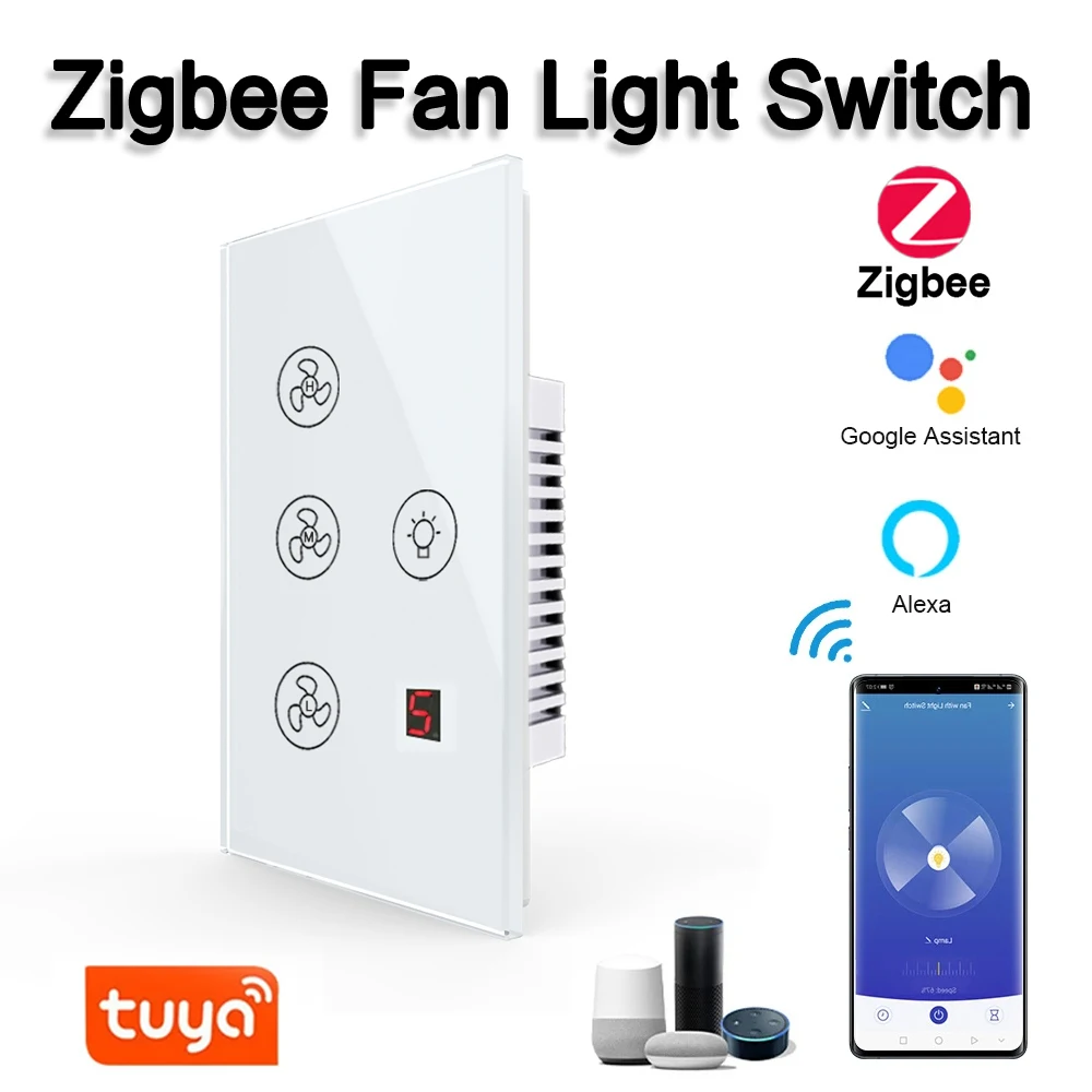 AlexXi tuya Zigbee Smart fan light switch US Network connection APP control Alexa and Google Assistant voice control AC110V220V