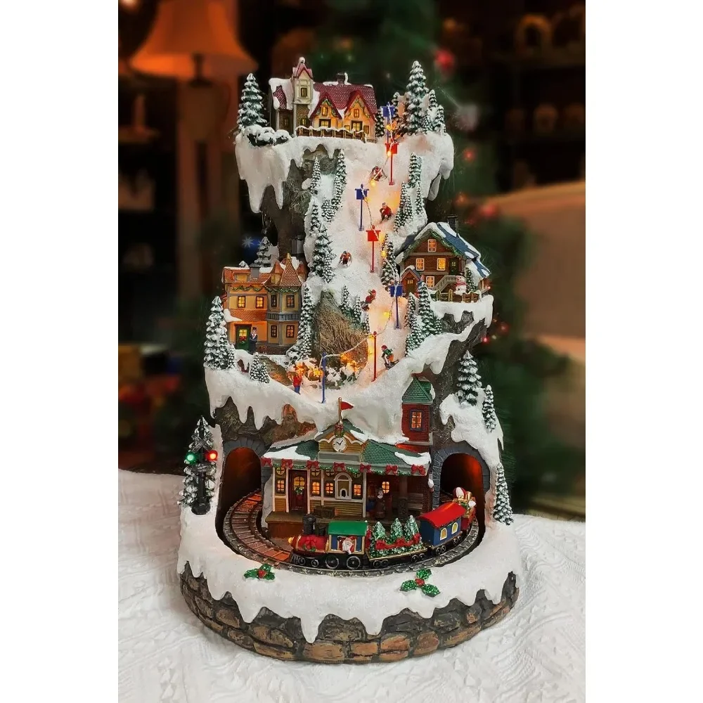 

Christmas Village Buildings, 20.5 Inch High Resin Ski Resort Mountain, Featuring LED Lights, Christmas Music and Animated Train