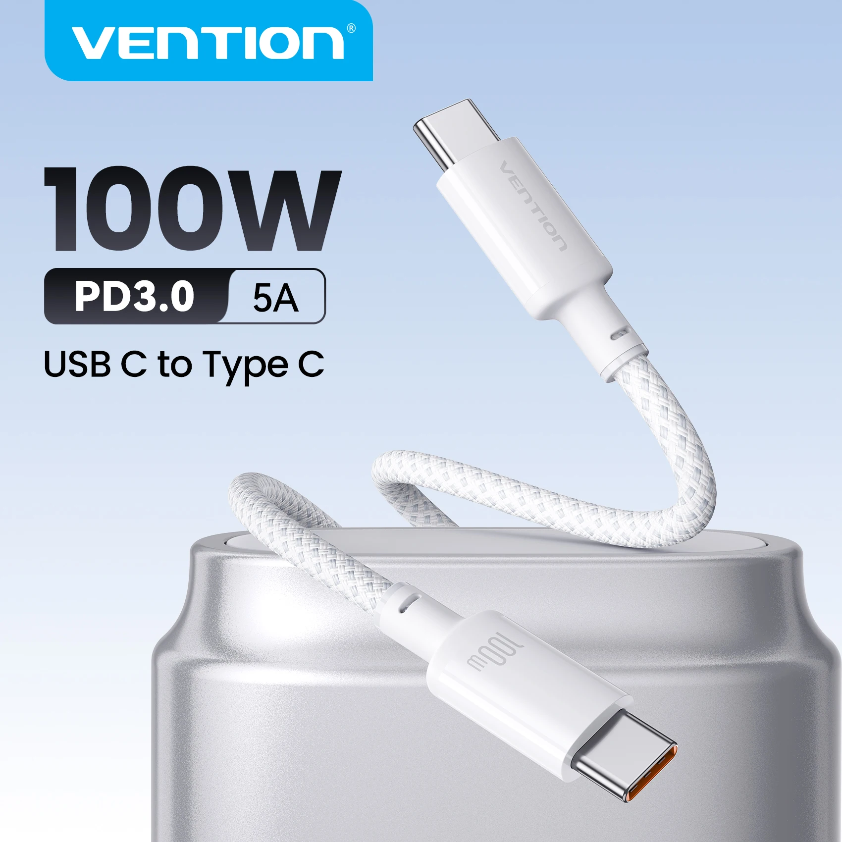 Vention 100W USB-C-auf-USB-C-Kabel für iPhone 17 16 15 14 Pro, iPad Pro 2024, MacBook Pro 16 Zoll – Schnelles Laden, Typ-C-Kabel
