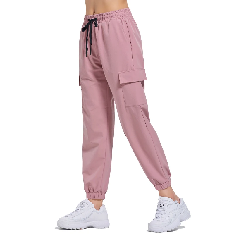 Women\'s Sports Pants Loose Spring Autumn Running Yoga Tracksuit Trousers Pocket Fitness Solid High Waist Cargo Jogging Pants