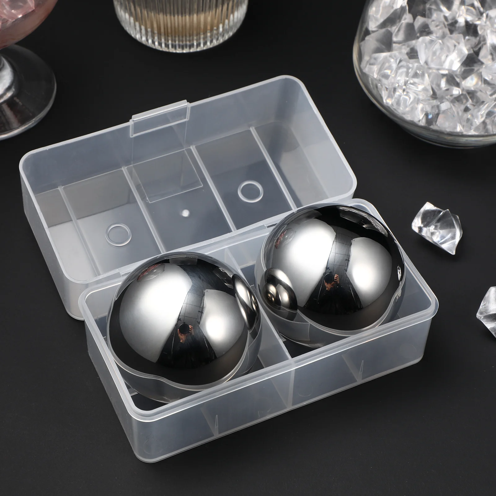 

2 pcs Stainless Steel Spheres Whiskey Balls Reusable Round Ice Cubes For Wine Beer Juice Drink Chilling Stainless Steel Ice