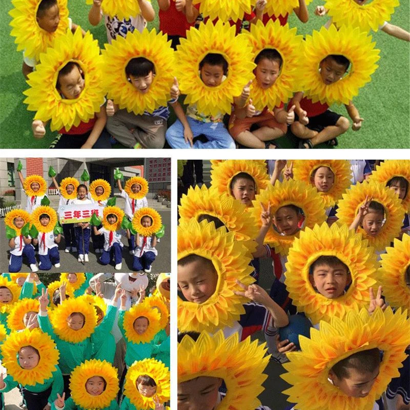 Sunflower Headgear Funny Performance Props Sunflower Hat Hood For Dance Party Festival Games Kids Teens Adults Costume Accessory
