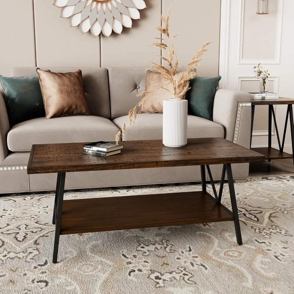 

Промышленный деревянный столовый набор для гостиной, журнальный столик и приставной столик с двухуровневыми полками для хранения для спальни, офиса - черный M