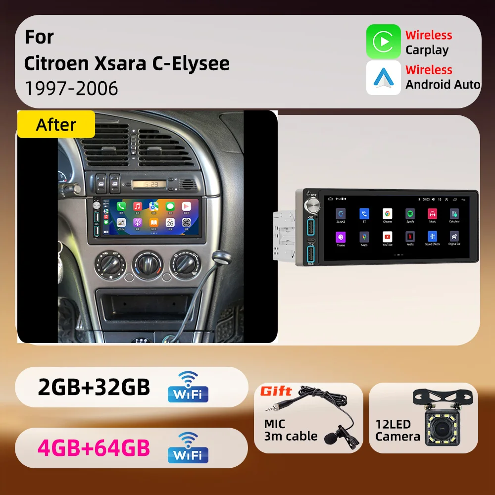 For Citroen Xsara C-Elysee 1997-2006 Android 1Din Car Stereo 6.86