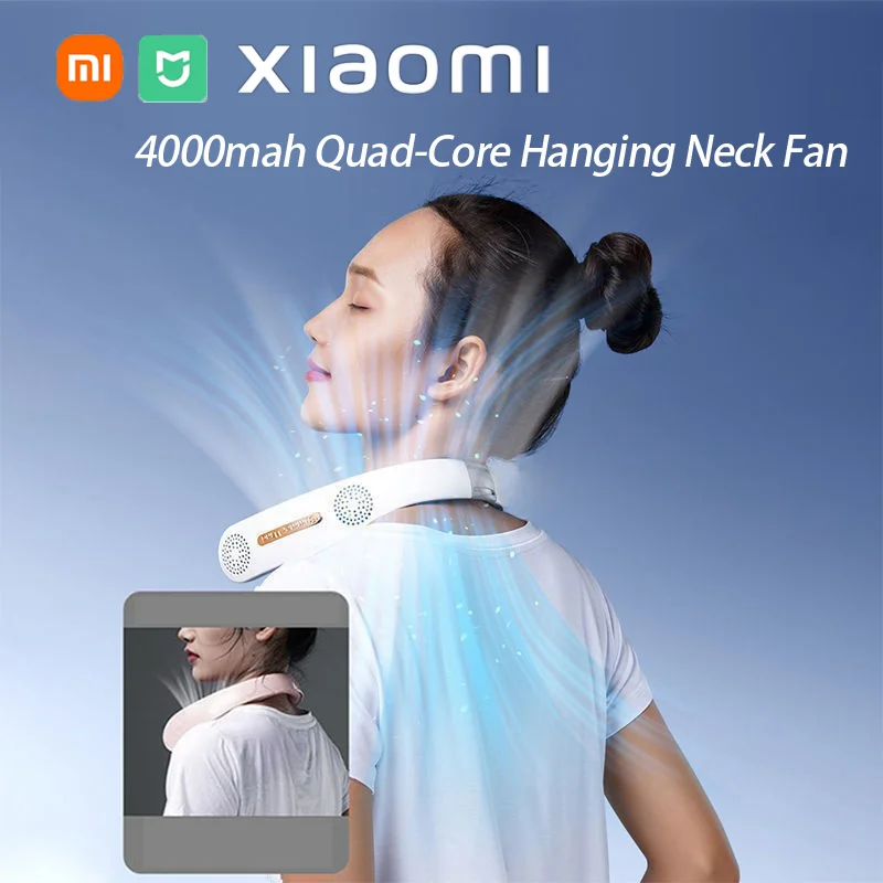 Xiaomi Mijia 4000mah Neck Folding USB Charging Digital Display Handheld Outdoor Portable 3 Speed Mini Quad-Core Halter Fan New