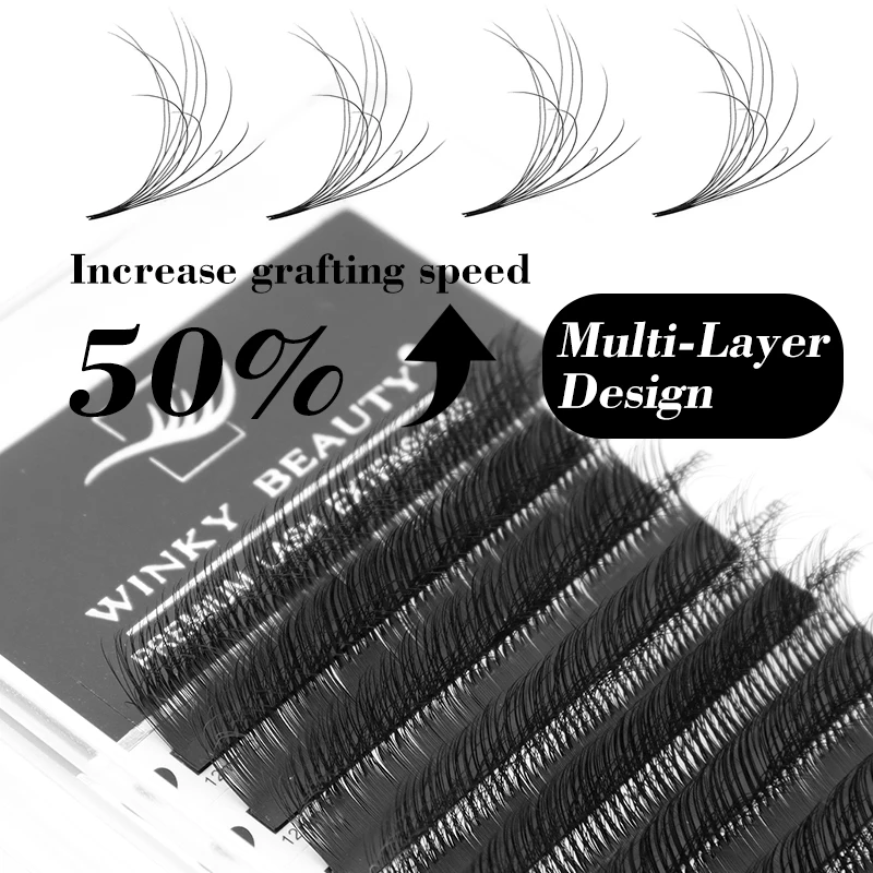 رموش برية 6D من وينكي بيوتي، وصلات رموش كاميليا مزدوجة الطبقة، مراوح حجم مسبقة الصنع Wispy 0.07 C/D رموش فردية