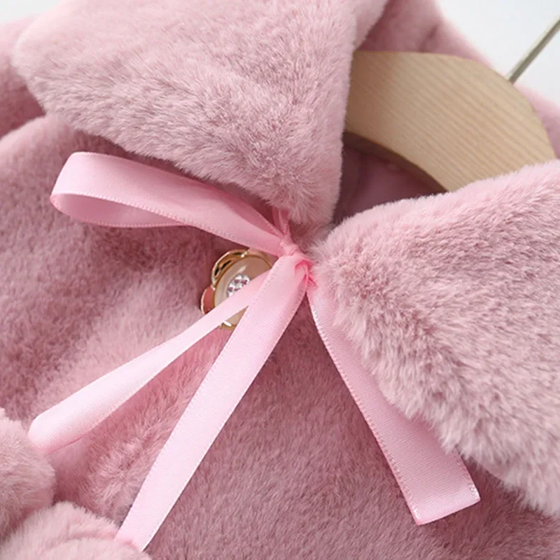 Winter Newborn Girls Clothes Korean Cartoon Cute Doll Collar Warm Thick Fleece Fake Fur Baby Tops Toddler Coat Kids Jacket BC021