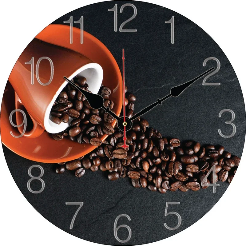 Coffee Beans Wall Clock Round Silent Clocks Wall Mounted Carfts Art Decor For Home Bedroom Living Room Office Decoration