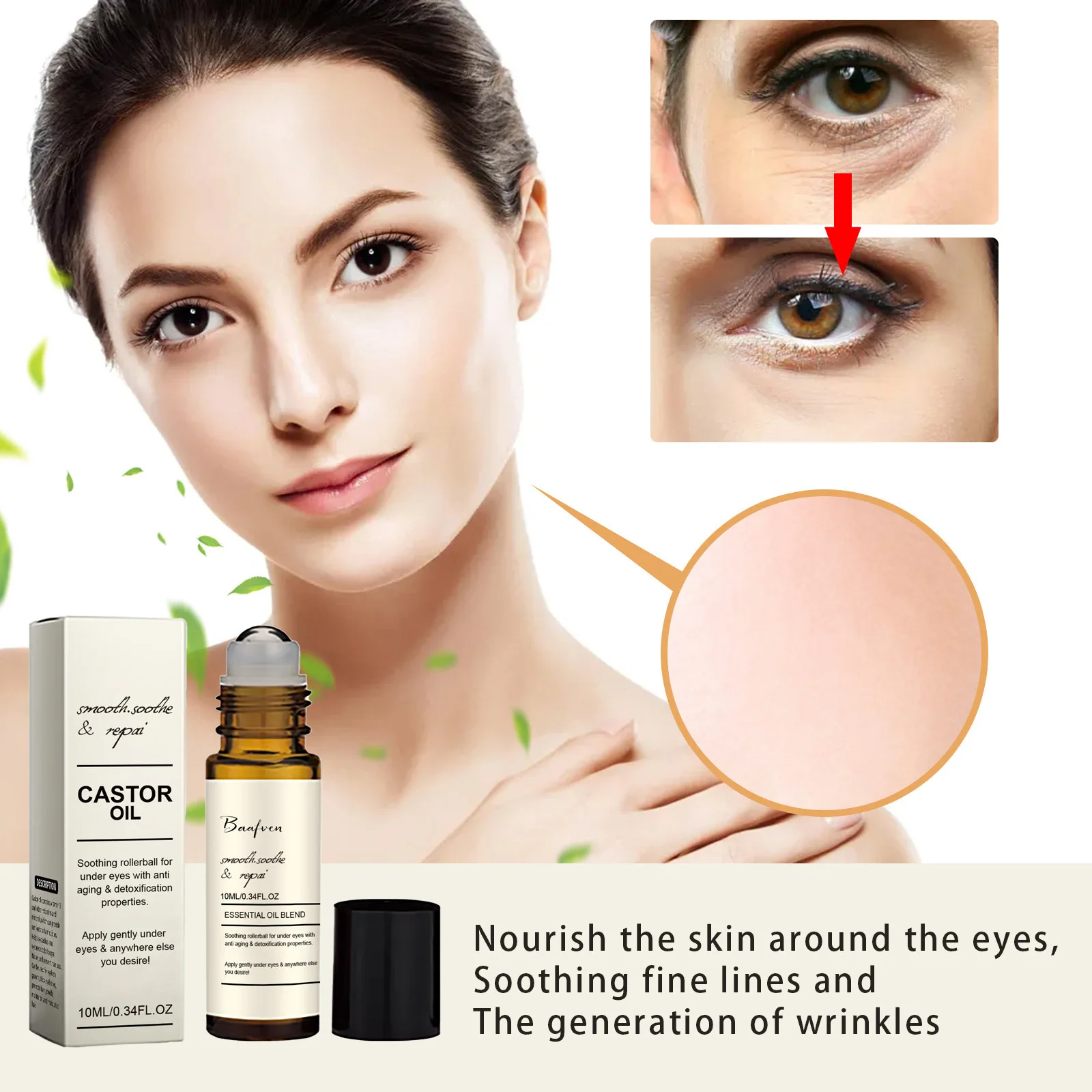 

Castor Oil Eye Serum Anti-wrinkle Remove Dark Circles Eye Bags Anti-puffiness Lift Firm Massage Moisturize Nourish Eye Care 10ml