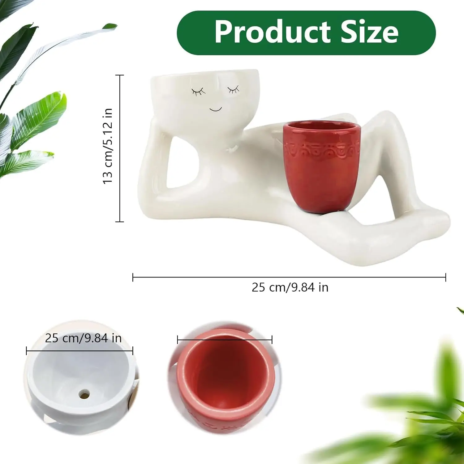 Lazy Guy Planter Resin Flower Pot Smiling Face Cute Plant Holder Lightweight Funny Succulent Cactus Pot with Drainage Holes for
