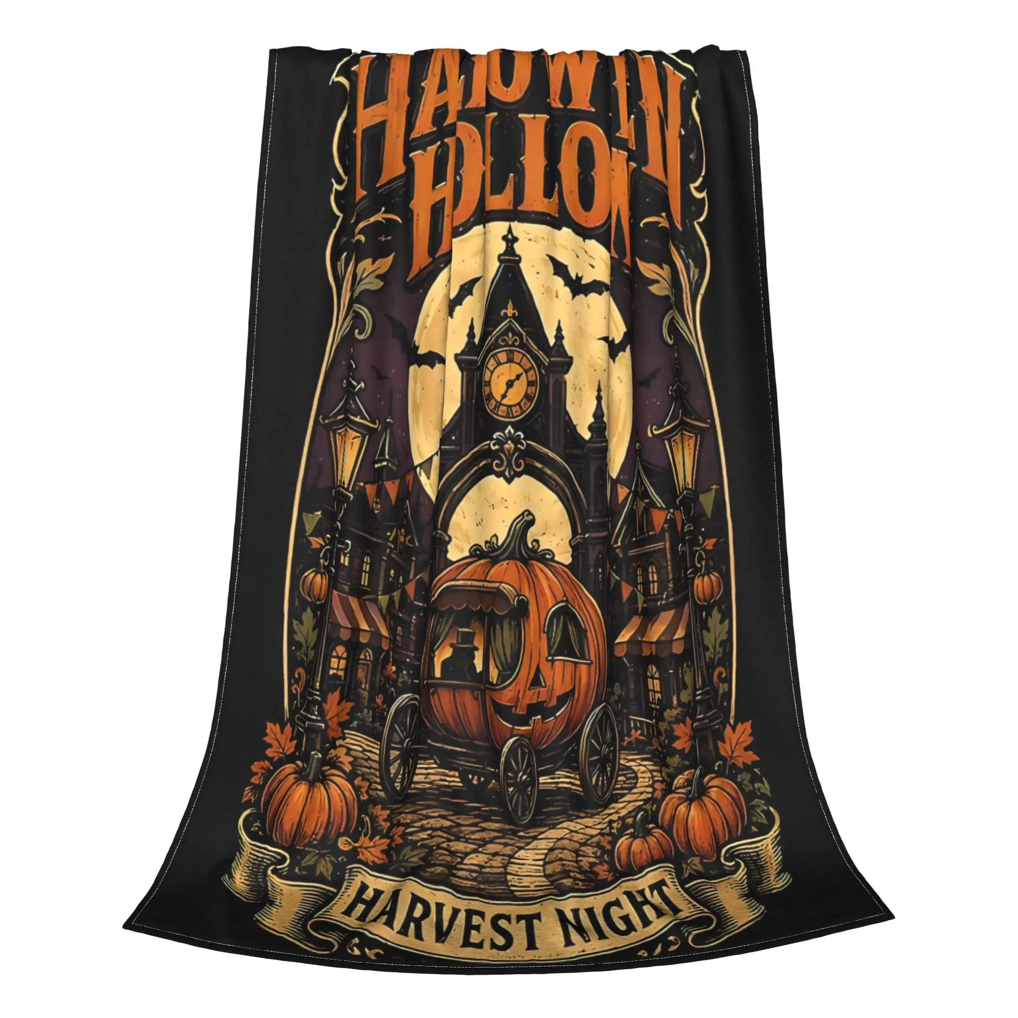 1PC Halloween Harvest Night Pumpkin Carriage  Winter Blankets for Adults Bedding Home Interior Sofa Knee