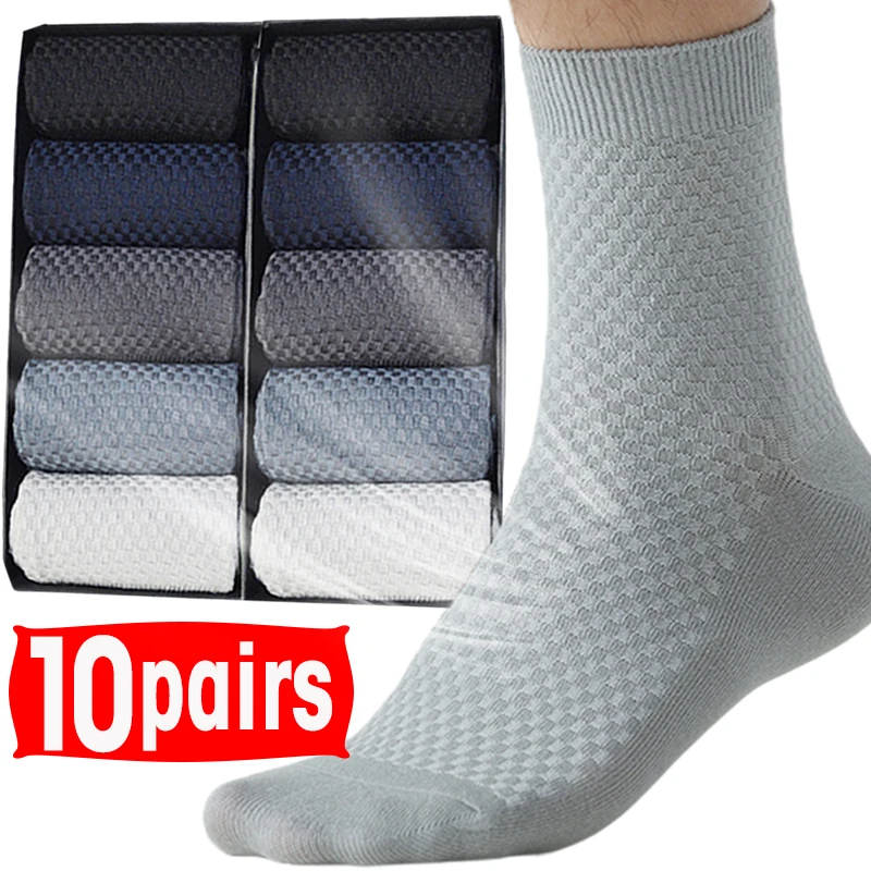 

10Pairs Mens Bamboo Fiber Socks Casual Business Socks Anti-Bacterial Deodorant Breathable Cotton Sock for Men Middle Tube Socks