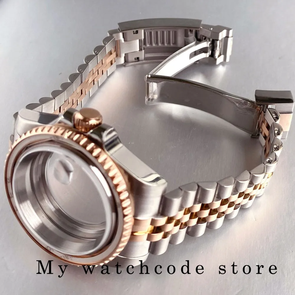 40mm Rootbeer Ceramic Bezel Sapphire Glass Watch Case Fit NH35 NH36 2824 Two Tone Case Case Replacement view 5