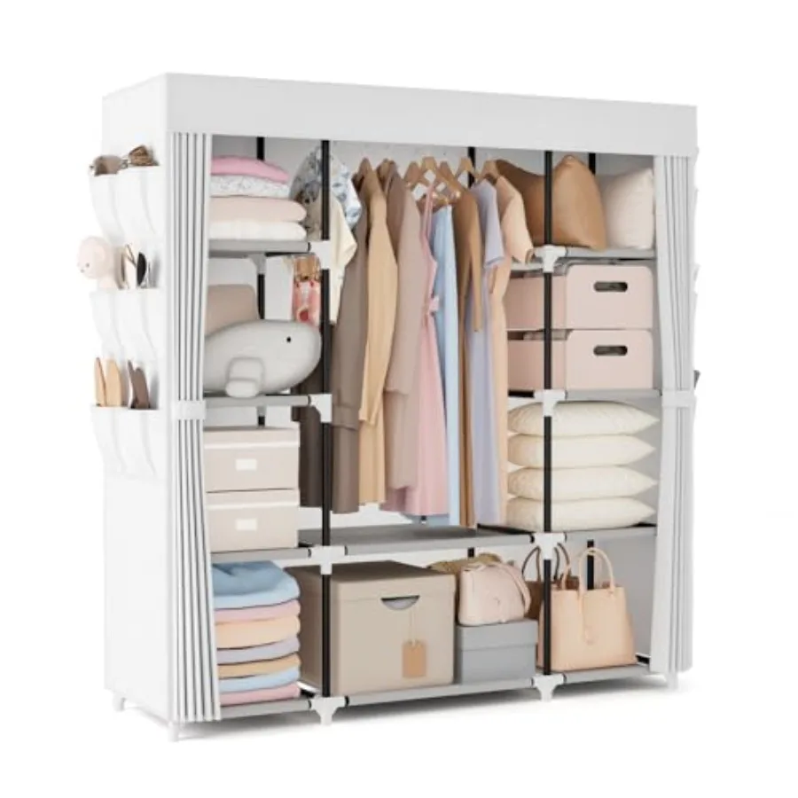 

Portable Closet Wardrobe for Hanging Clothes 57.3 Inch Large Capacity Clothes Rack with Cover 10 Storage Organizer Shelves 1 Ha