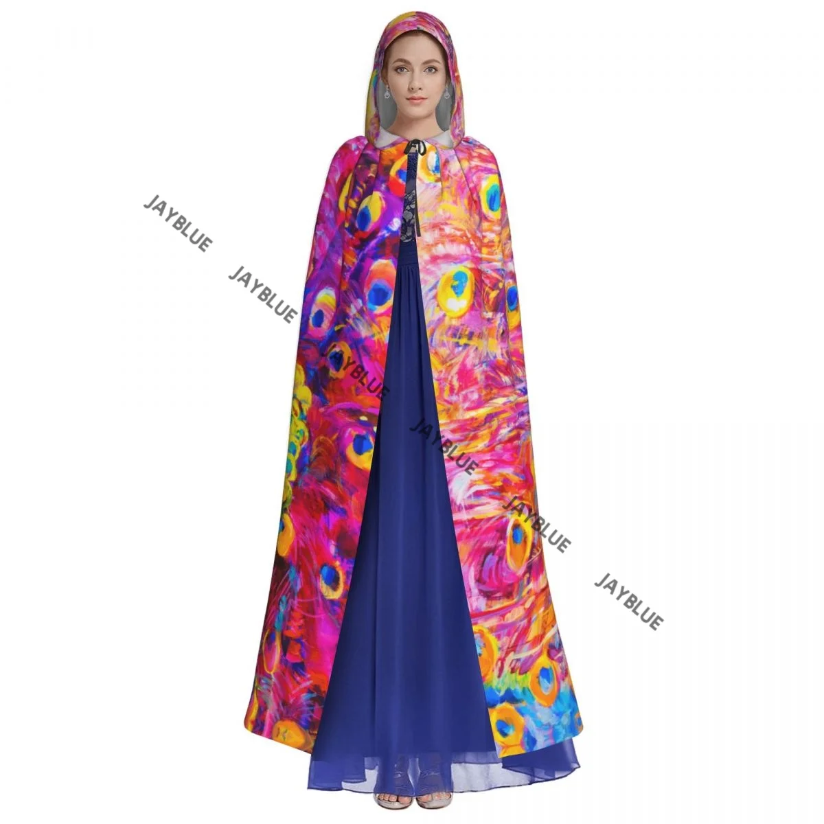 Unisex Adult Oil Painting Of Colorful Peacock Cloak with Hood Long Witch Costume Cosplay