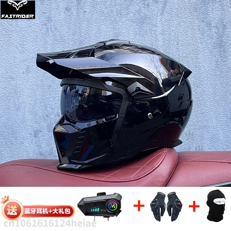 Orz Retro Motocross Helmet Black Warrior Combination Helmet Men's Motorcycle Full Helmet for Women Cascos Para Moto