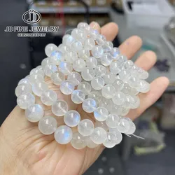JD Natural Blue Moonstone Round Bead Strand Bracelets Women Men Charm Blue Flash Beads Luxury Energy Elastic Wrist Yoga Jewelry