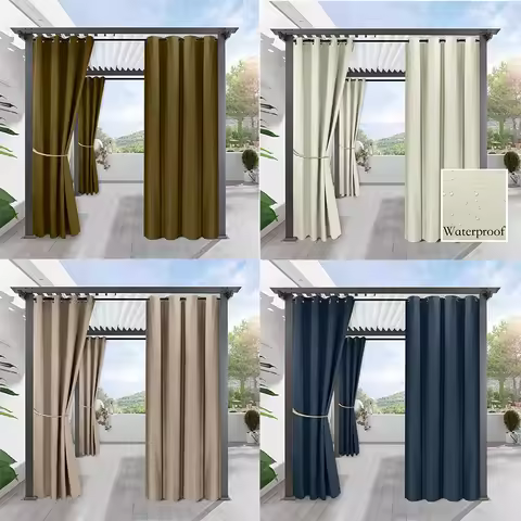 1pc Aterproof and Sunproof Outdoor Curtains for Gazebo, Patio and Deck, Blackout Curtains