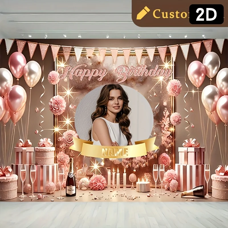 Party Banner Gold - 1 Pieza de Fondo Fotográfico Personalizado