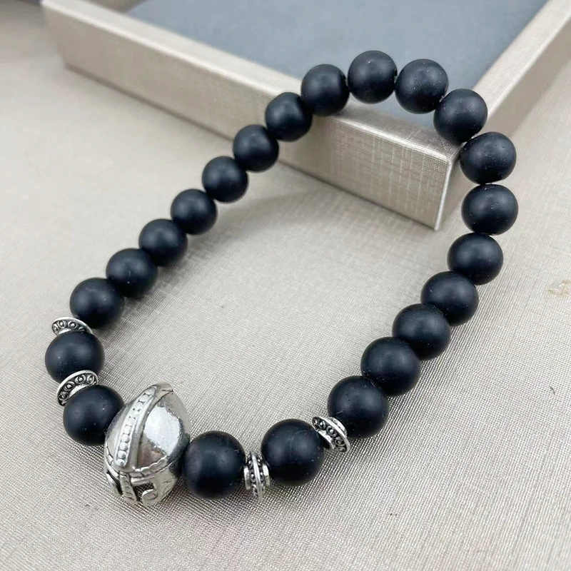 tiki  по 1 грн все Natural Onyx Matte Beads Halloween Knight Pulsera Hombre Helmet Charms Yoga Bracelet Men Lovers Jewelry