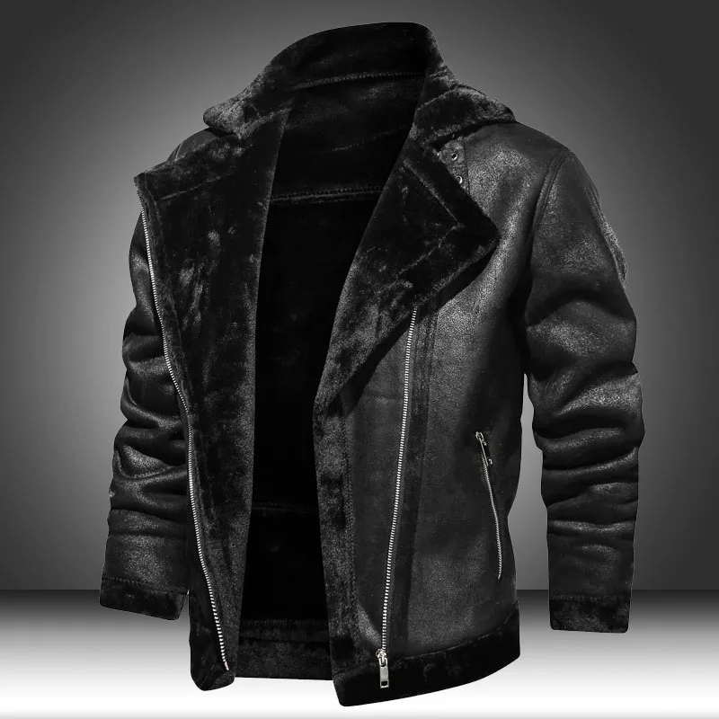 

Nieuwe Winter Motorjas Motorfiets Lederen Jas Warm Plus Fluwelen Dikke Retro Vintage Leisure Heren Lederen winter jacket men