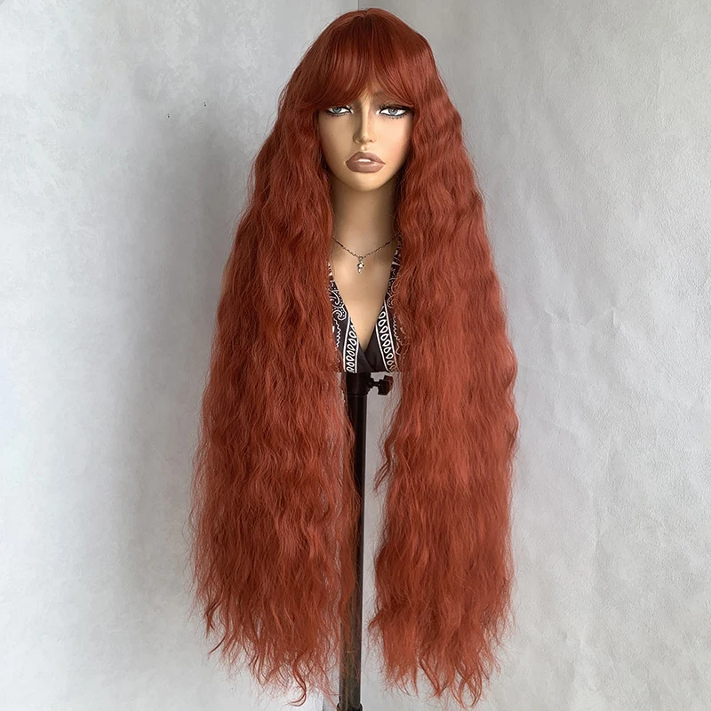 613 Blonde Extra Long Water Wave Wig With Bangs High Temperature Fiber Full Machine Made Glueless Fluffy Wavy Wig For Women Cosp
