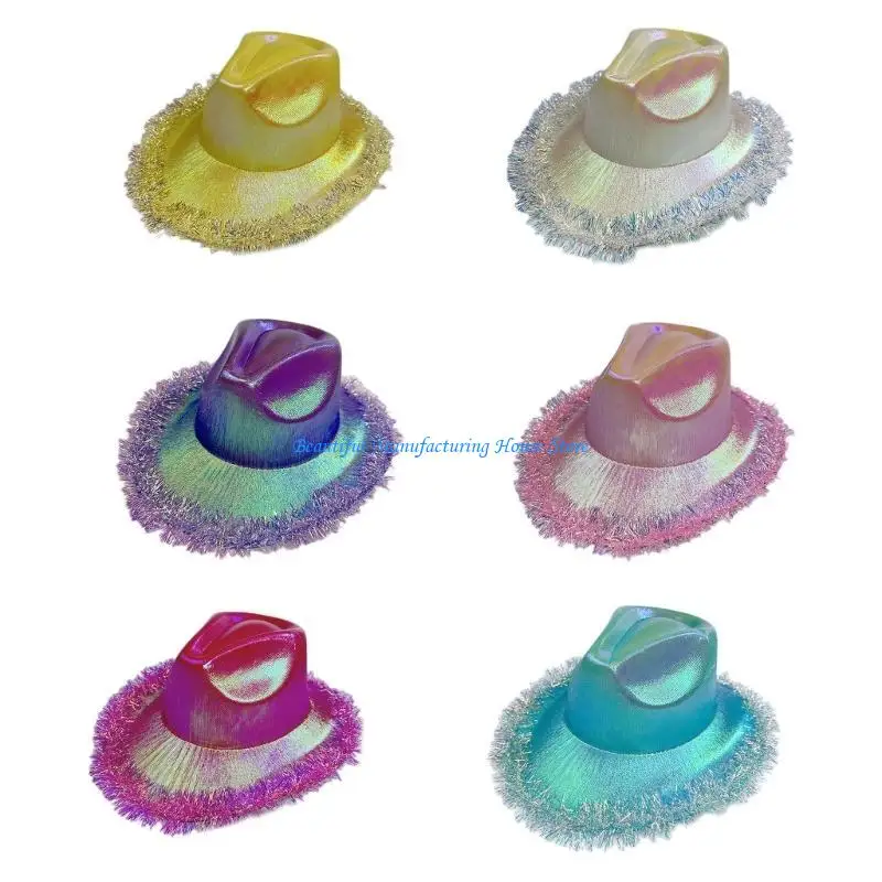 

E56A Cowgirl Hat with Tinsel Trim Cowboy Hat Cosplays Party Costume Accessories
