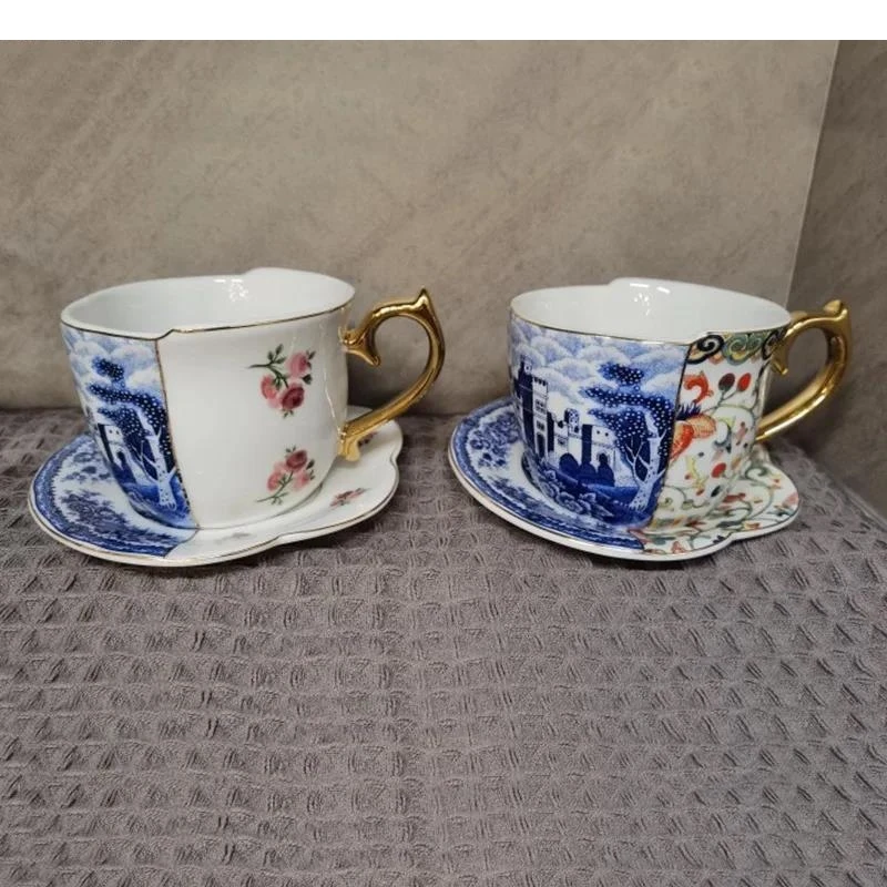 

Роскошная керамическая кружка с блюдцем в европейском стиле ретро, чашка для послеобеденного чая, кофе и набор, домашняя посуда для пары