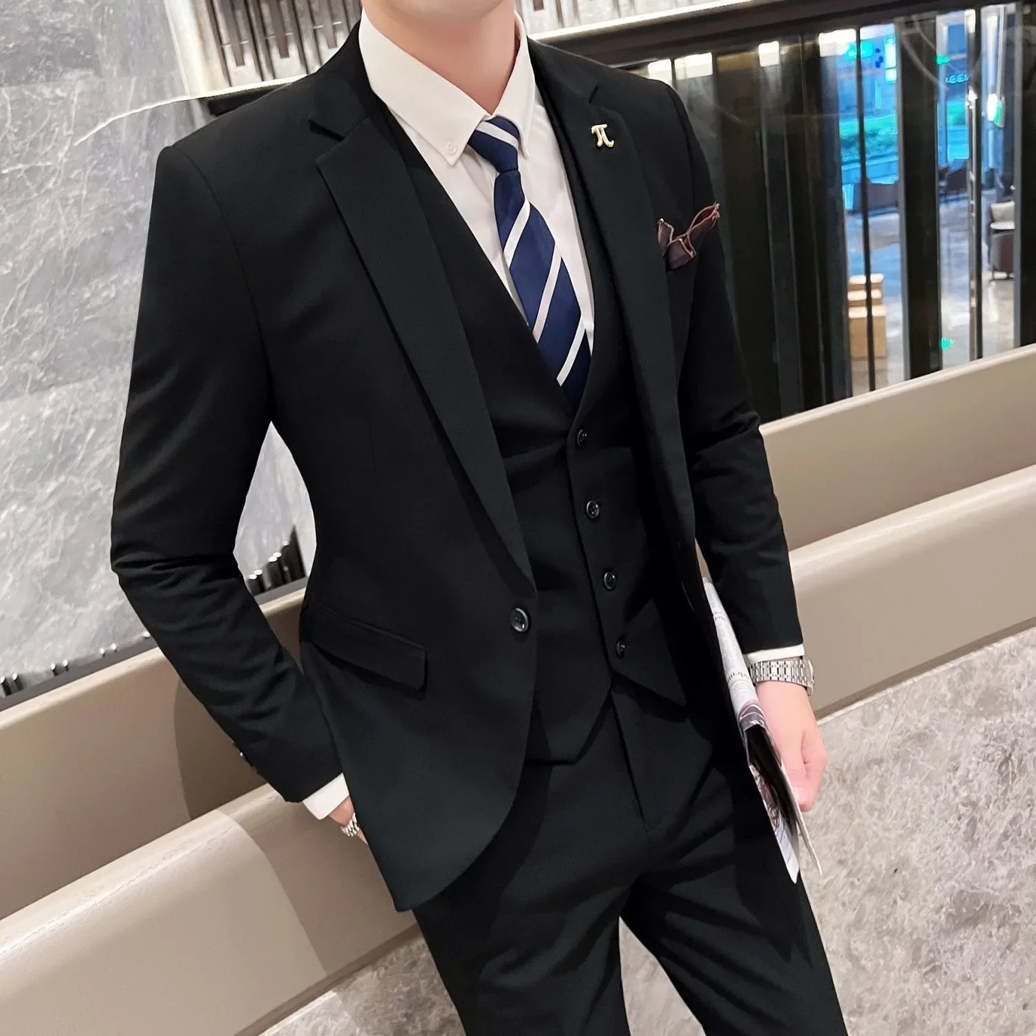 207 stile coreano slim fit alla moda da uomo plaid bar club host emcee abbigliamento da sposa