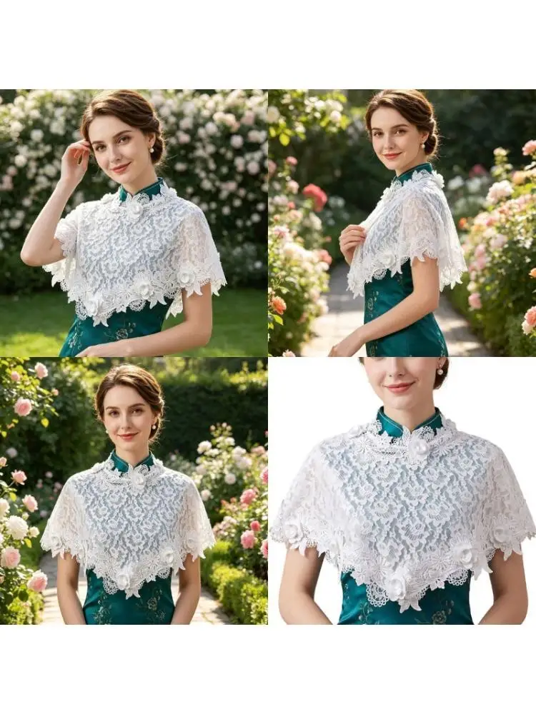 A52E Lightweight Lace Capelet Shoulder Wrap with Lace Pattern and Soft Drape for Daytime Layers and Event Styling Use