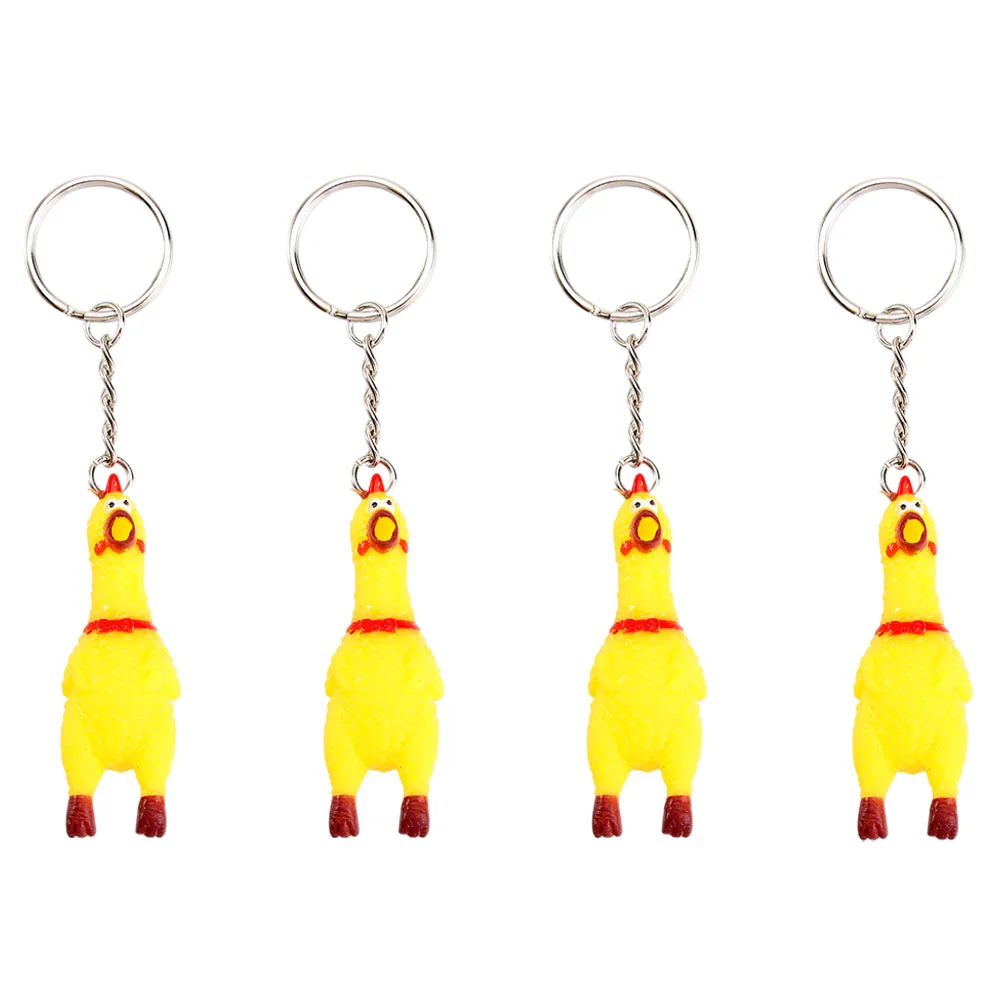 4 Pcs Screaming Chick Key Ring Chicken Keyrings Decorate Cartoon Chains Vinyl Bag Decoration Pendant Baby DIY Keychain