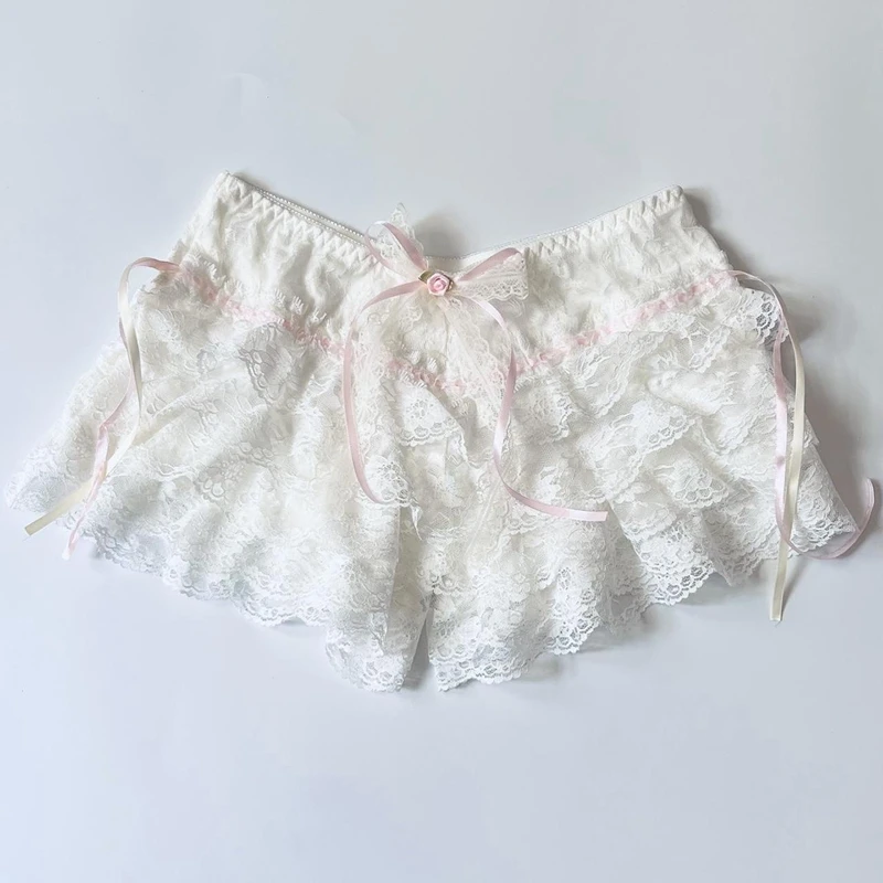 Kawaii Lace Trim Multi-layers Bottoms Cottage Coquette Y2K 00s Vintage Shorts Women Fairycore Retro Lolita Sweet Pettipants