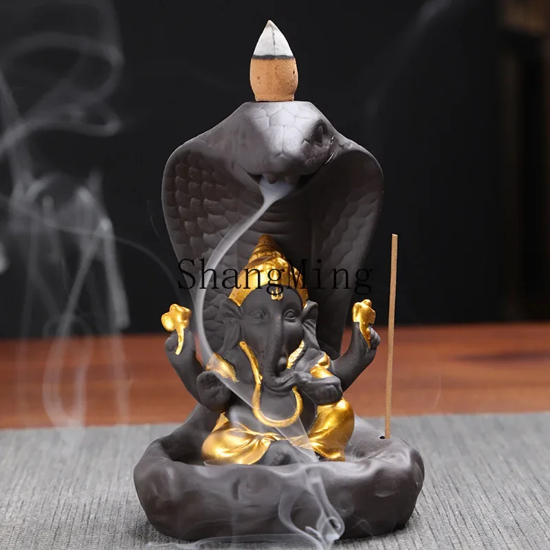 

CL Ceramic Purple Sand Aromatherapy Burner Household Indoor Snake Elephant Head God Ganesh Backflow Smoke