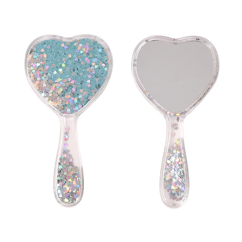 Fai Yun-Miroir de maquillage en forme de cœur, mignon, transparent, sables mouvants, petit cadeau, paillettes, déterminer