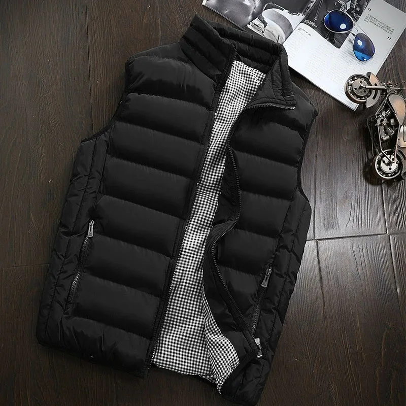 

Men's Winter Down Cotton Waistcoat Casual Stand Collar Warm Thicken Cotton-Padded Vest Men Fashion Windproof Sleeveless Jacket