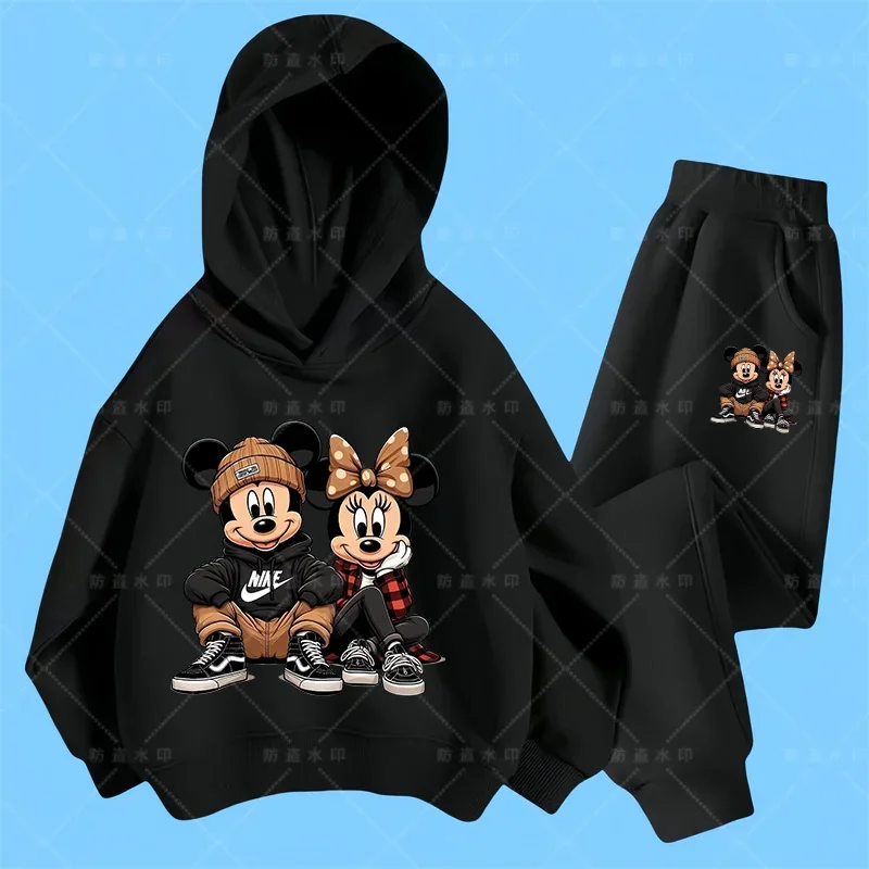 Anime Mickey Cartoon Printing Long Sleeve Pullovers Hoodie Pants Set Children Sportswear Boys And Girls Autumn Spring Streetwear