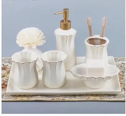 4pcs and 5pcs/lot High quality jingdezhen ceramic bathroom toiletries 4pcs/lot or kit home decorations