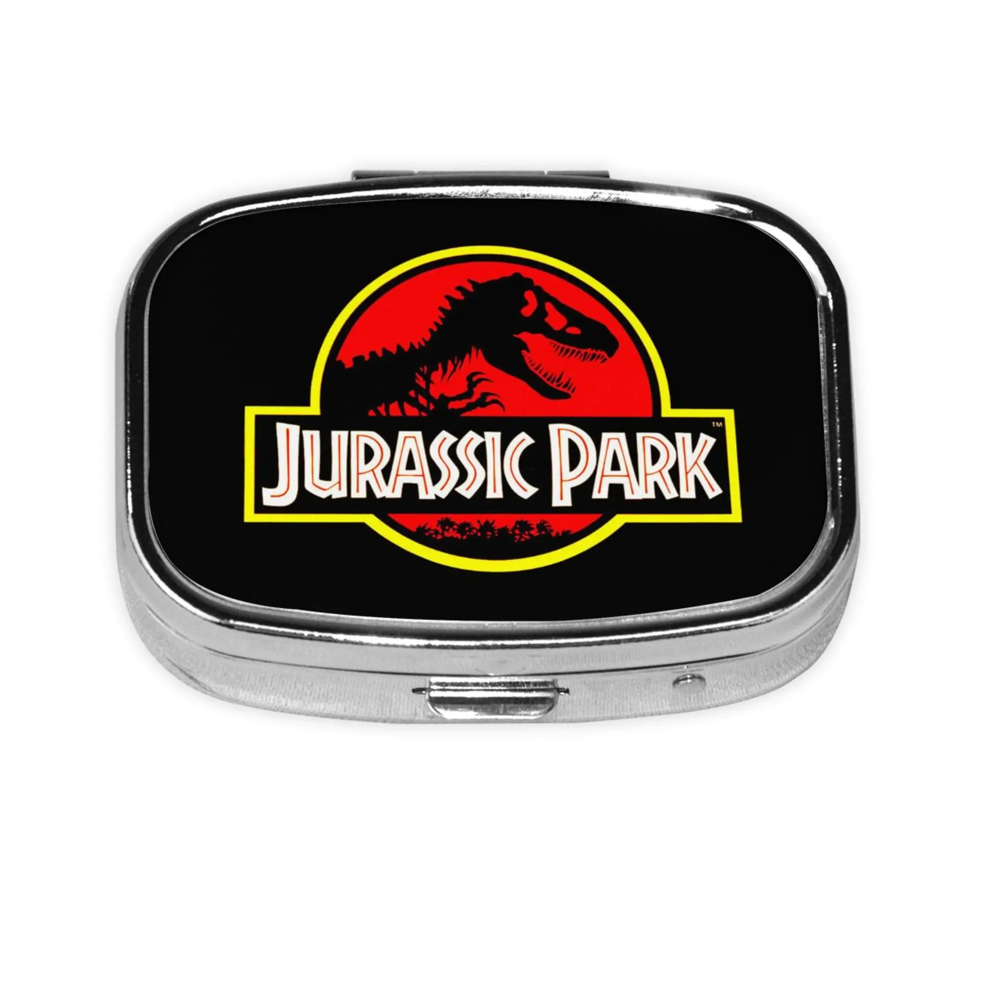 Jurassic Park Rectangular Metal Pill Case Travel Portable Compact Pill Box 2 Compartment Medicine Vitamin Tablet Storage