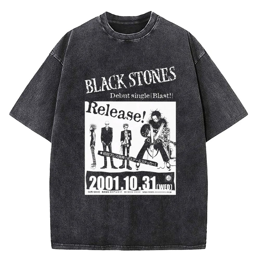 Nana Osaki Printed Vintage Washed Tshirt Hip Hop Streetwear Summer Cotton Short Sleeve Men Harajuku Casual T-shirt
