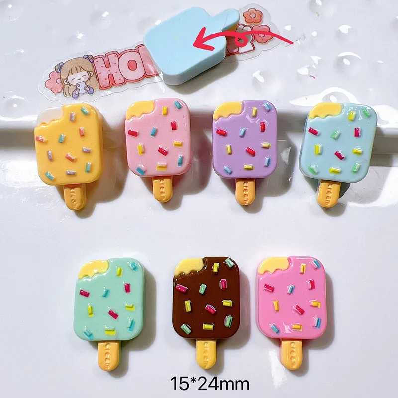 10Pcs Kawaii Cartoon Popsicle Resin DIY Shoes Hat Icebox Barrette Mobile Phone Case Scrapbook Cream Glue Flat Back Resin